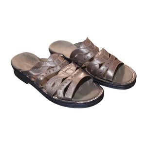 Clarks Leather Comfort Slides Sandals | Bronze Metallic | Women's Size 8M